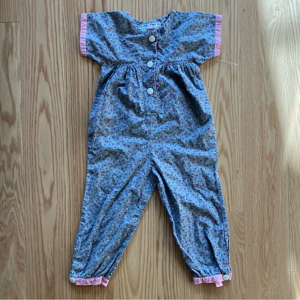Vintage Cotton Floral Toddler Romper, Size 3